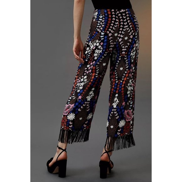 NWT $180 Maeve Floral Printed Wide-Leg Fringe Pants Sz 2 Z183-101 - Picture 3 of 4